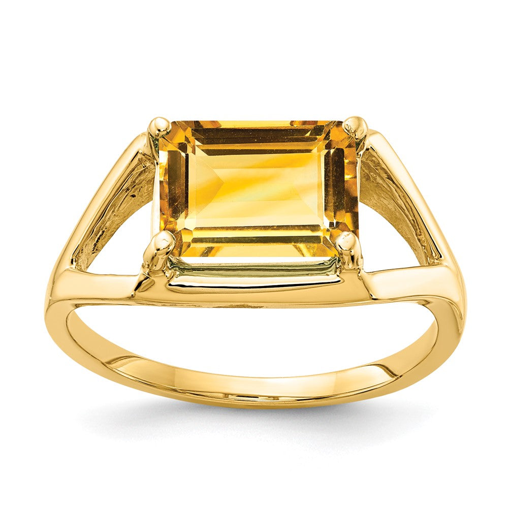 14k 9x7mm Emerald-cut Citrine East-West Ring