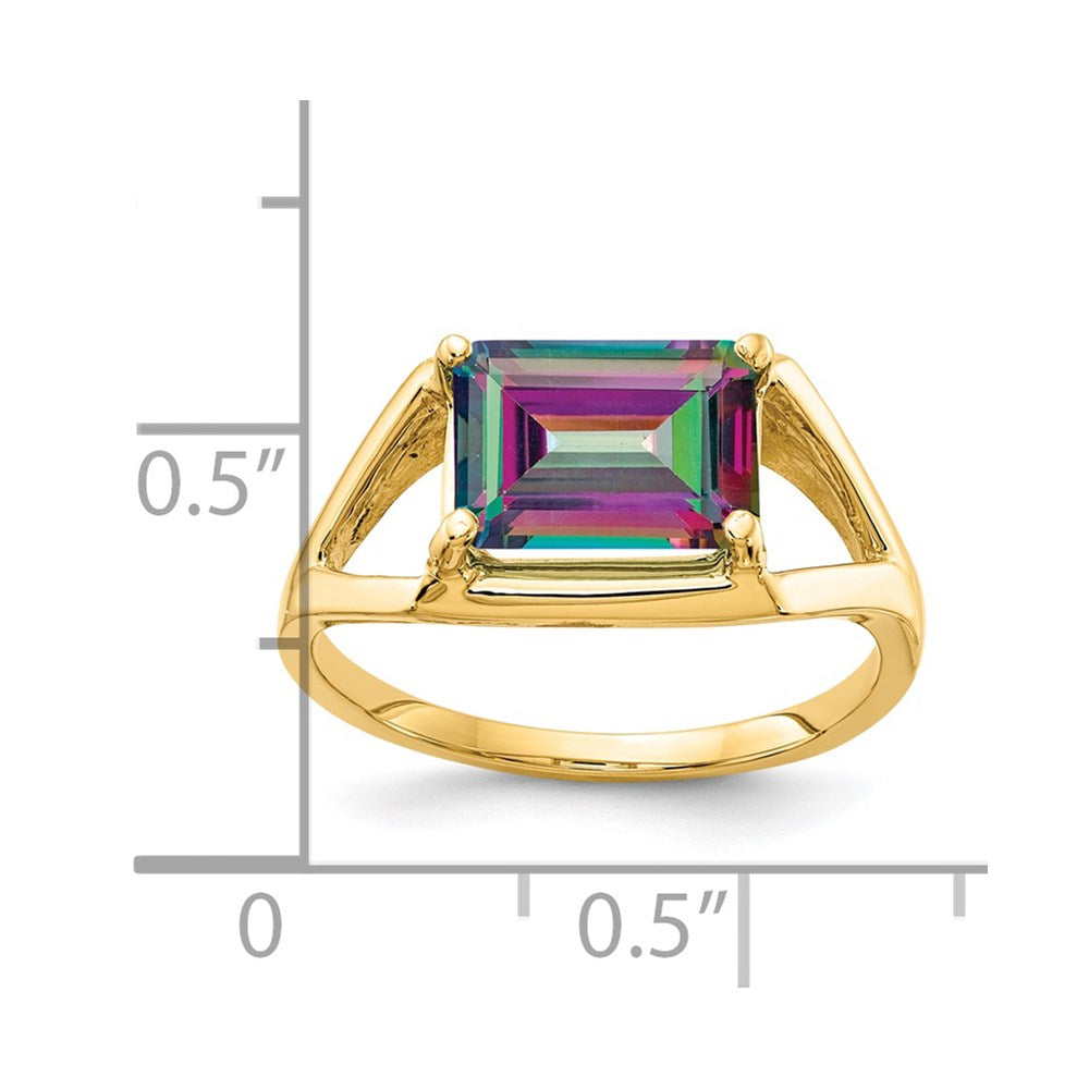 14k 9x7mm Emerald-cut Mystic Fire Topaz East-West Ring