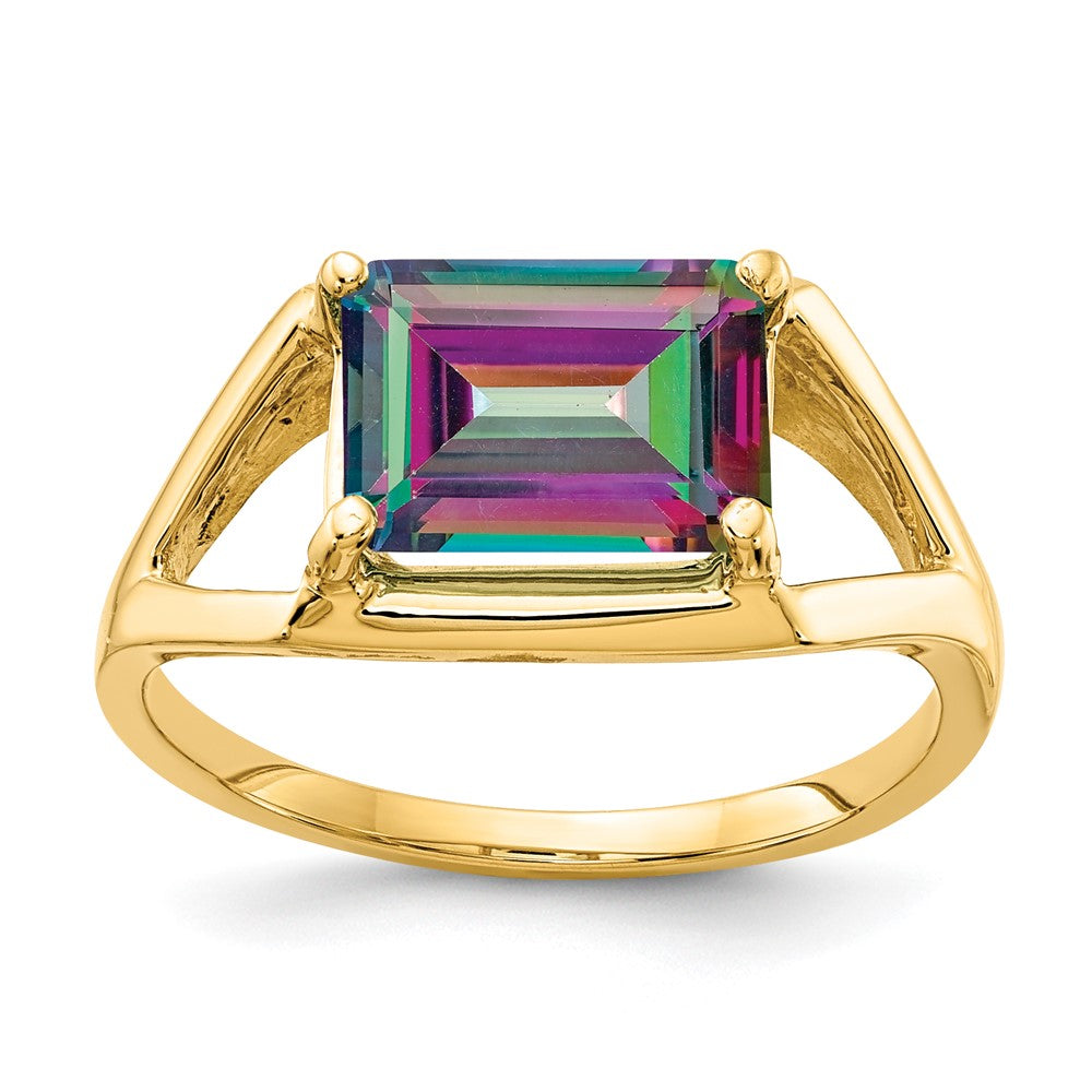 14k 9x7mm Emerald-cut Mystic Fire Topaz East-West Ring