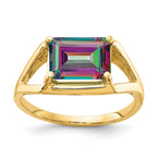 14k 9x7mm Emerald-cut Mystic Fire Topaz East-West Ring