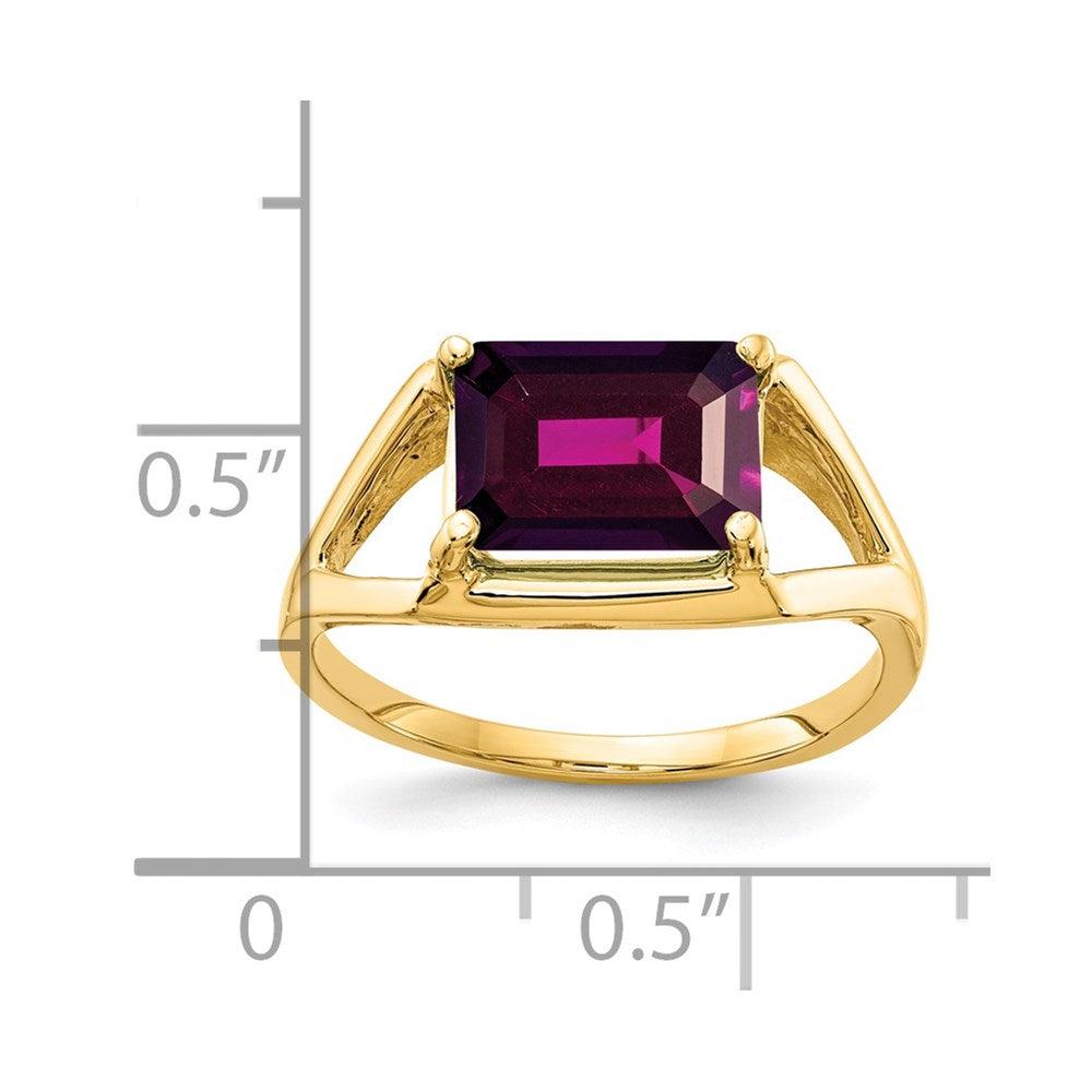 14k 9x7mm Emerald-cut Rhodolite Garnet East-West Ring