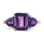 14k White Gold 9x7mm Emerald-cut and 5mm Trillion Amethyst 3-Stone Ring