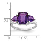 14k White Gold 9x7mm Emerald-cut and 5mm Trillion Amethyst 3-Stone Ring