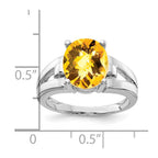 14k White Gold 11x9mm Oval Citrine Checker-cut Ring
