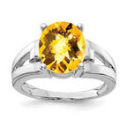 14k White Gold 11x9mm Oval Citrine Checker-cut Ring