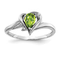 14k White Gold 6x4mm Pear Peridot and AA Diamond Ring