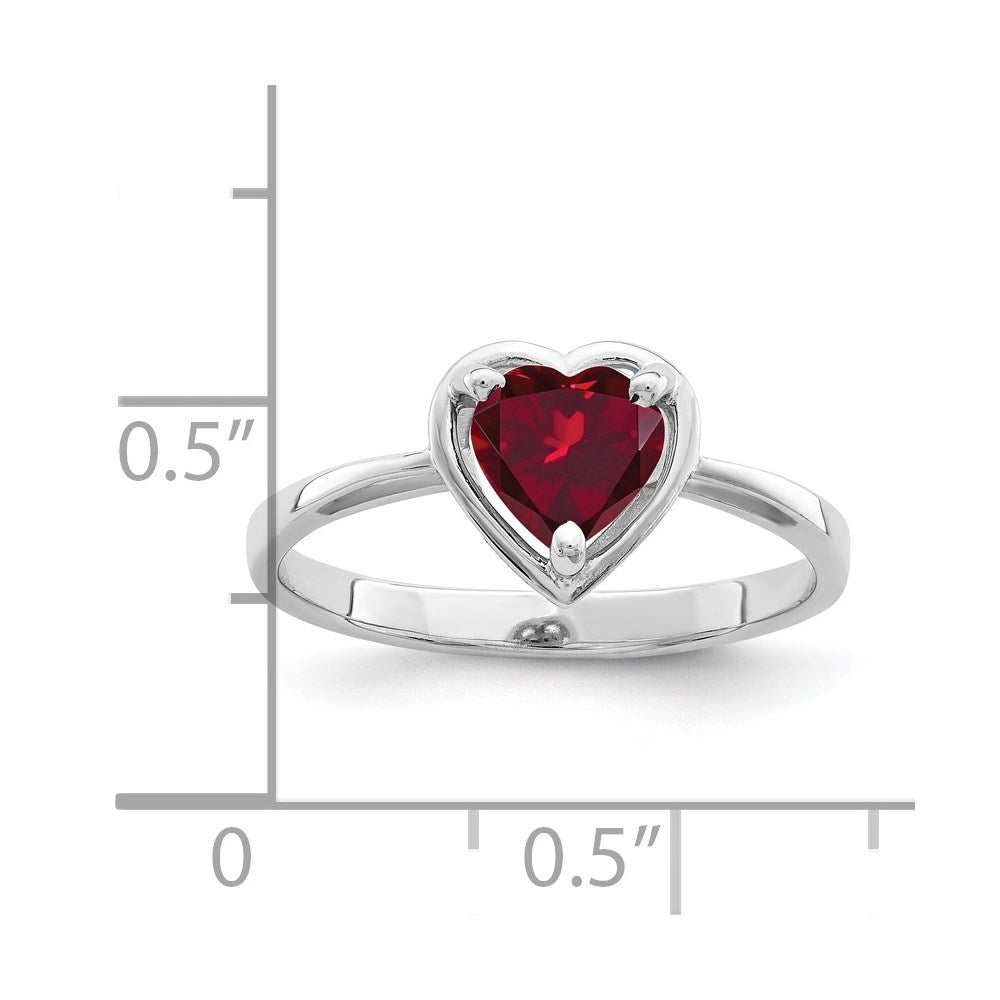 14k White Gold 6mm Heart Lab-Created Ruby Ring
