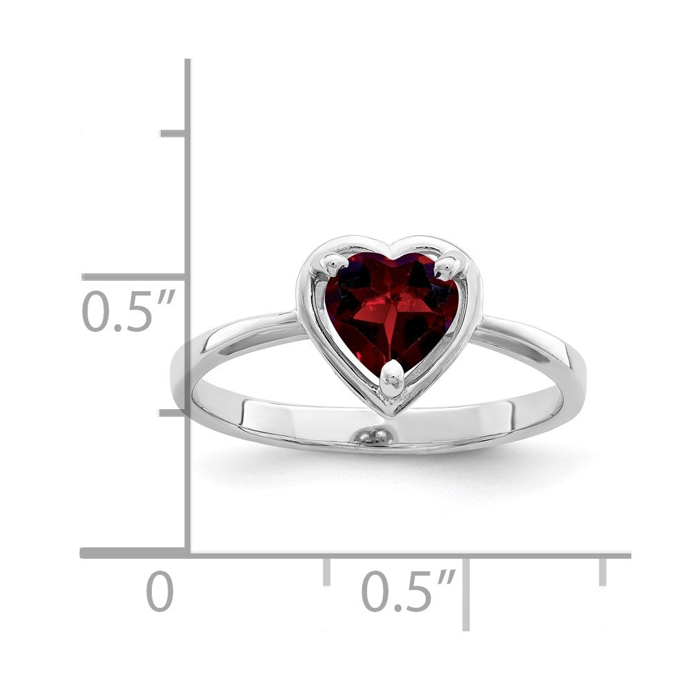 14k White Gold 6mm Heart Garnet Ring