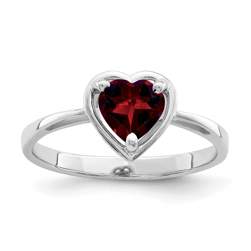 14k White Gold 6mm Heart Garnet Ring