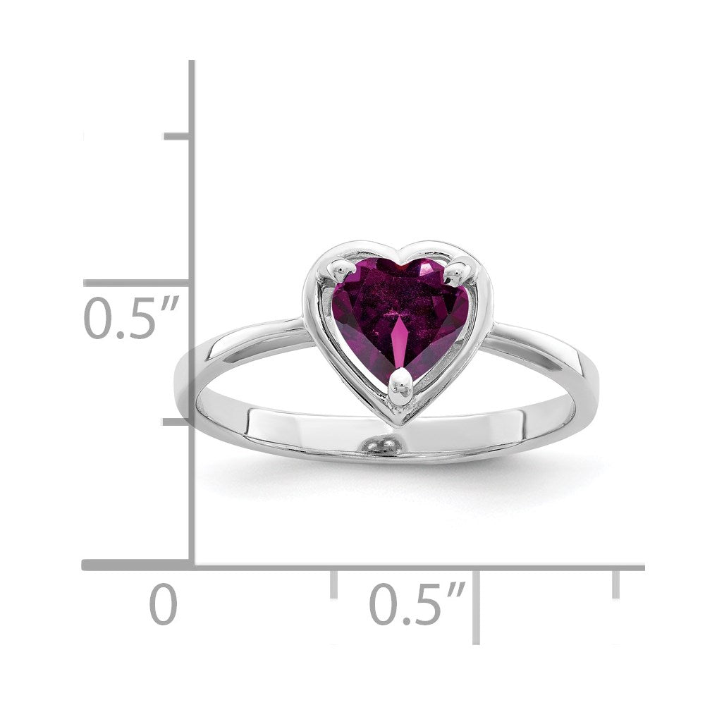 14k White Gold 6mm Heart Rhodolite Garnet Ring