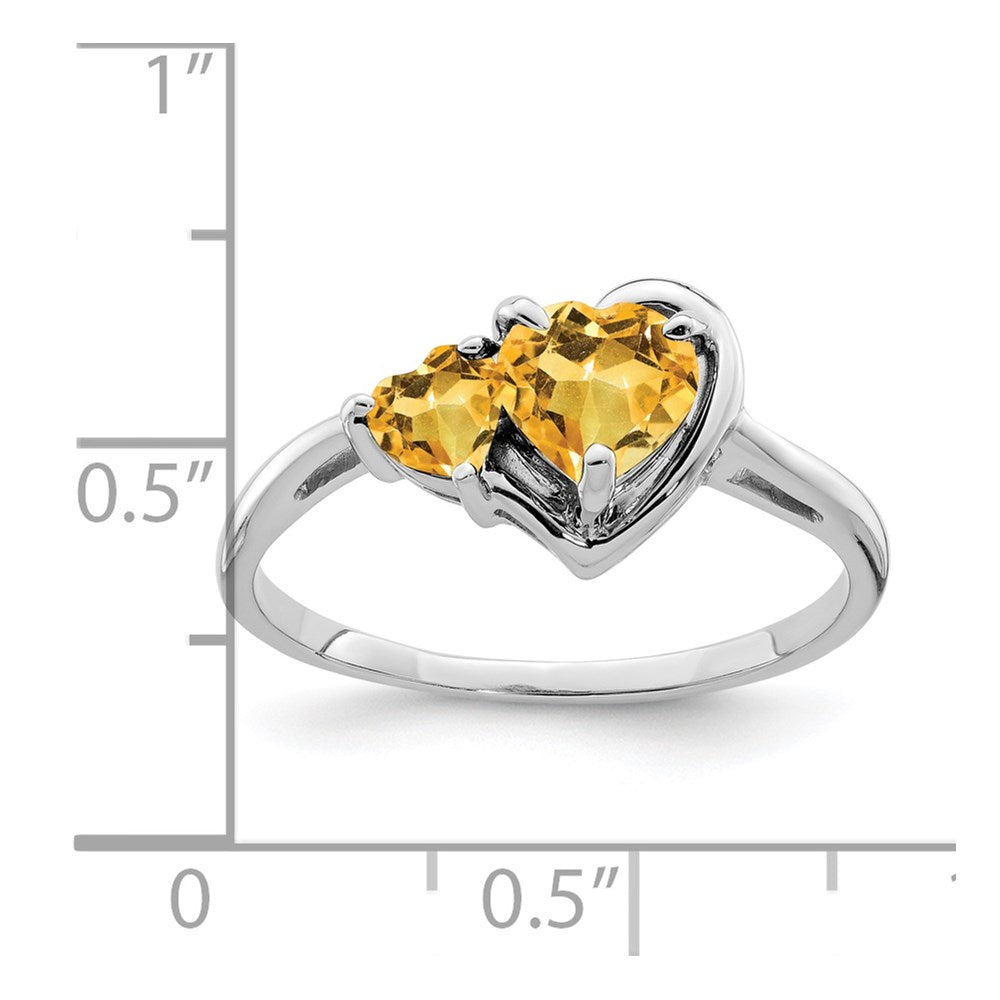 14k White Gold 6mm and 4mm Heart Citrine 2-Stone Ring