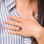 14k 6mm Heart Amethyst and AAA Diamond Flower Ring
