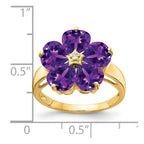 14k 6mm Heart Amethyst and AAA Diamond Flower Ring