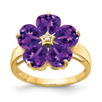 14k 6mm Heart Amethyst and AA Diamond Flower Ring