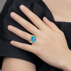 14k 6mm Heart Blue Topaz and AA Diamond Flower Ring