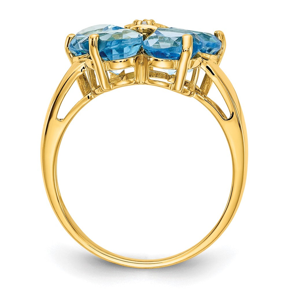 14k 6mm Heart Blue Topaz and AAA Diamond Flower Ring