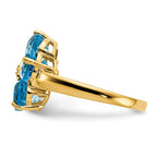 14k 6mm Heart Blue Topaz and A Diamond Flower Ring