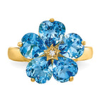 14k 6mm Heart Blue Topaz and AA Diamond Flower Ring