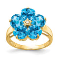14k 6mm Heart Blue Topaz and A Diamond Flower Ring