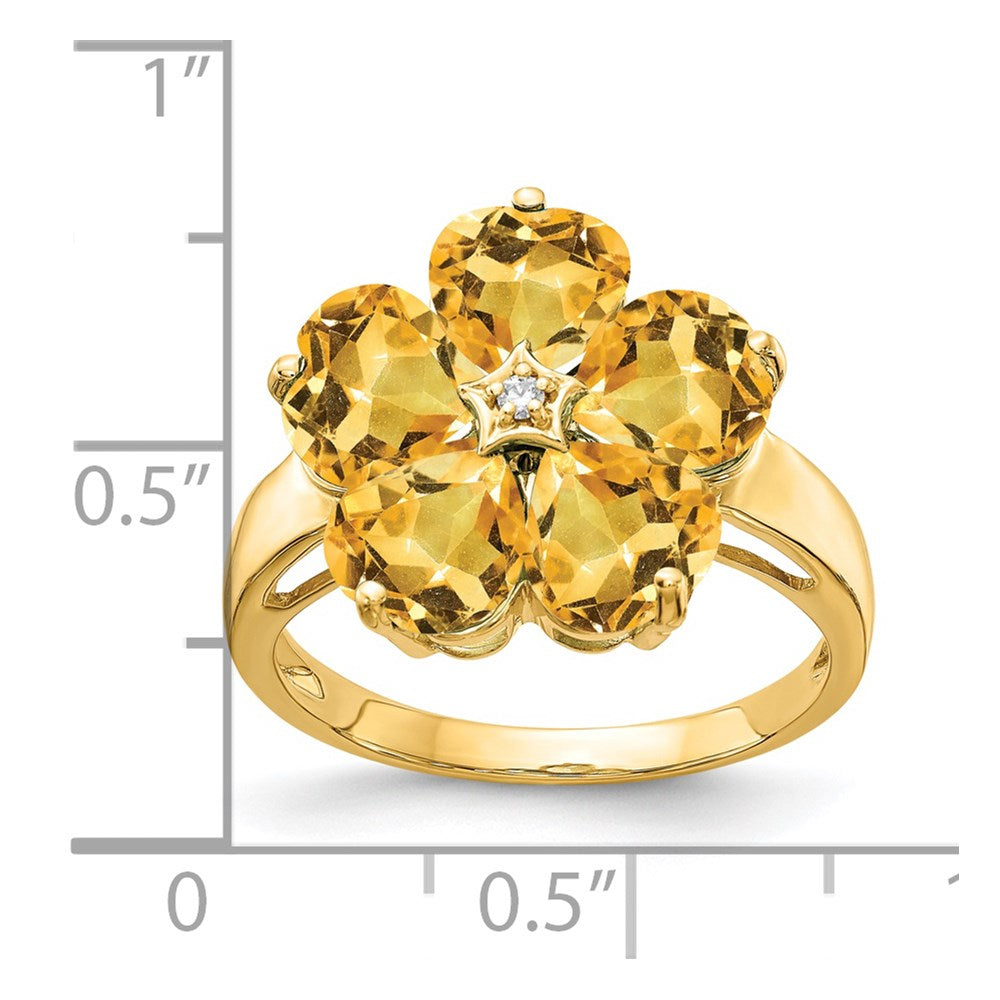 14k 6mm Heart Citrine and AA Diamond Flower Ring