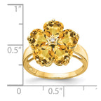 14k 6mm Heart Citrine and VS Diamond Flower Ring