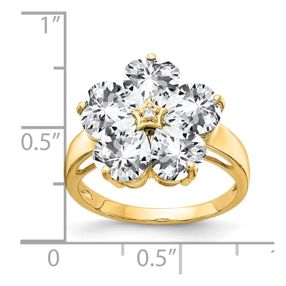 14k 6mm Heart Cubic Zirconia and AA Diamond Flower Ring