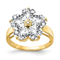14k 6mm Heart Cubic Zirconia and AA Diamond Flower Ring