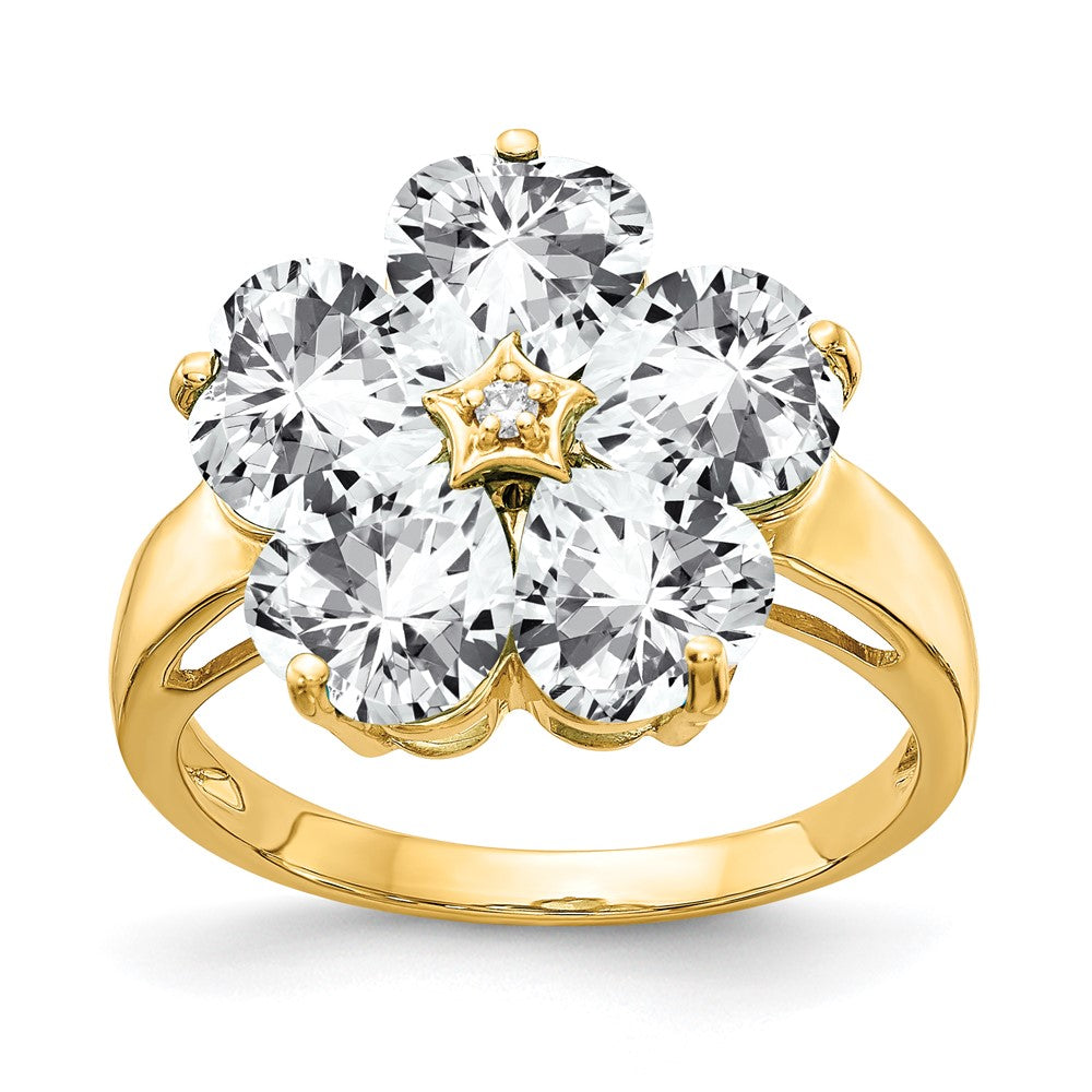 14k 6mm Heart Cubic Zirconia and AA Diamond Flower Ring
