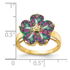 14k 6mm Heart Mystic Fire Topaz and AA Diamond Flower Ring