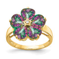 14k 6mm Heart Mystic Fire Topaz and AA Diamond Flower Ring