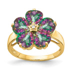 14k 6mm Heart Mystic Fire Topaz and AA Diamond Flower Ring