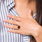 14k 6mm Heart Garnet and AAA Diamond Flower Ring