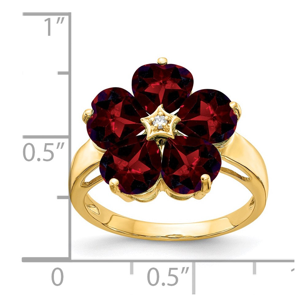 14k 6mm Heart Garnet and AAA Diamond Flower Ring