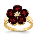 14k 6mm Heart Garnet and AAA Diamond Flower Ring