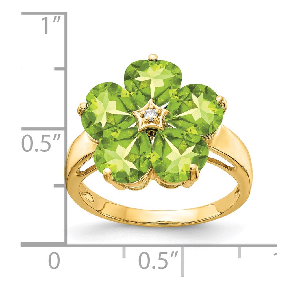 14k 6mm Heart Peridot and AA Diamond Flower Ring