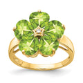 14k 6mm Heart Peridot and AA Diamond Flower Ring