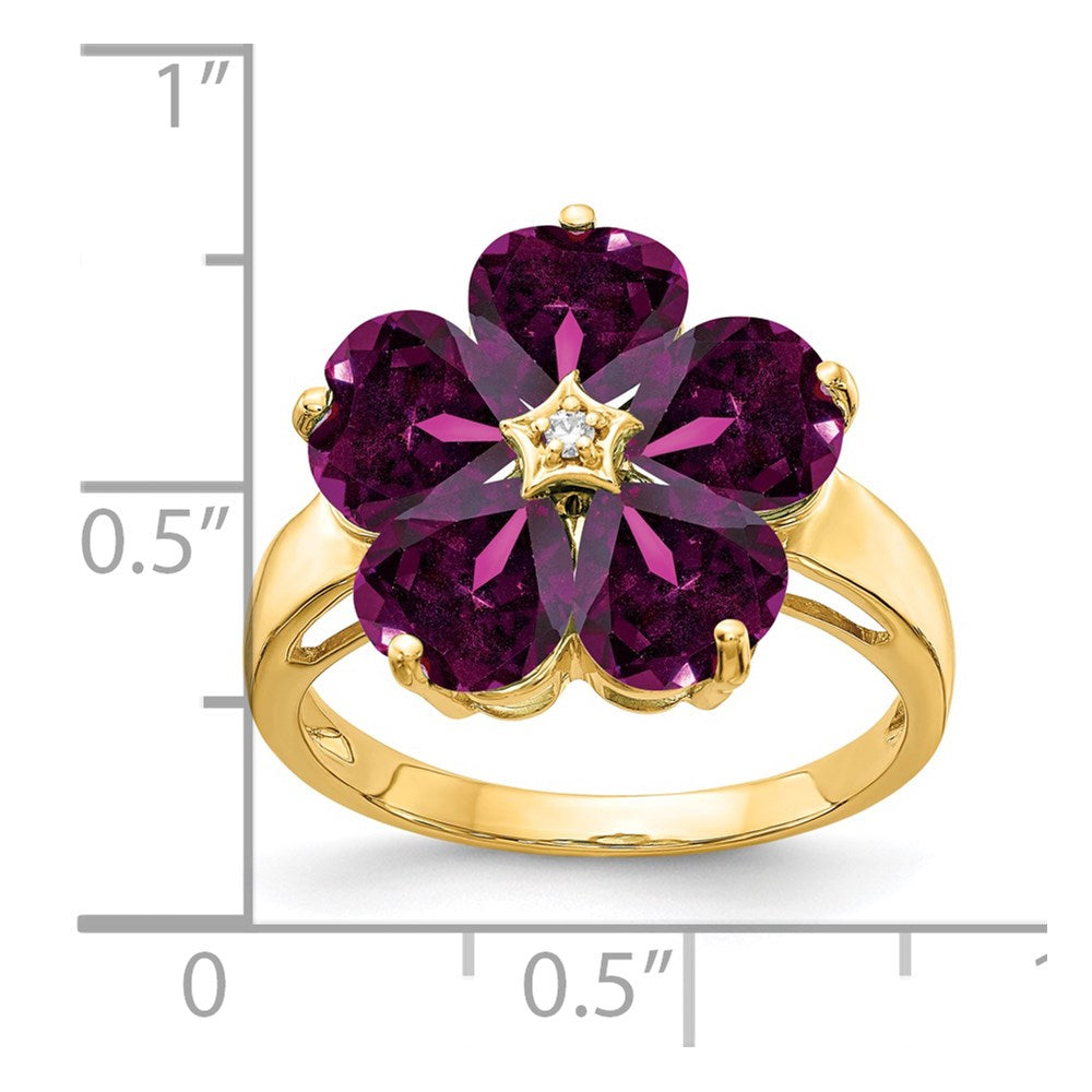 14k 6mm Heart Rhodolite Garnet and A Diamond Flower Ring