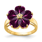 14k 6mm Heart Rhodolite Garnet and VS Diamond Flower Ring