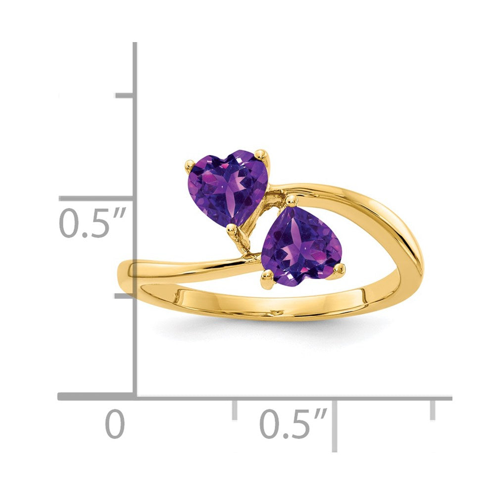 14k 5mm Heart Amethyst 2-Stone Ring