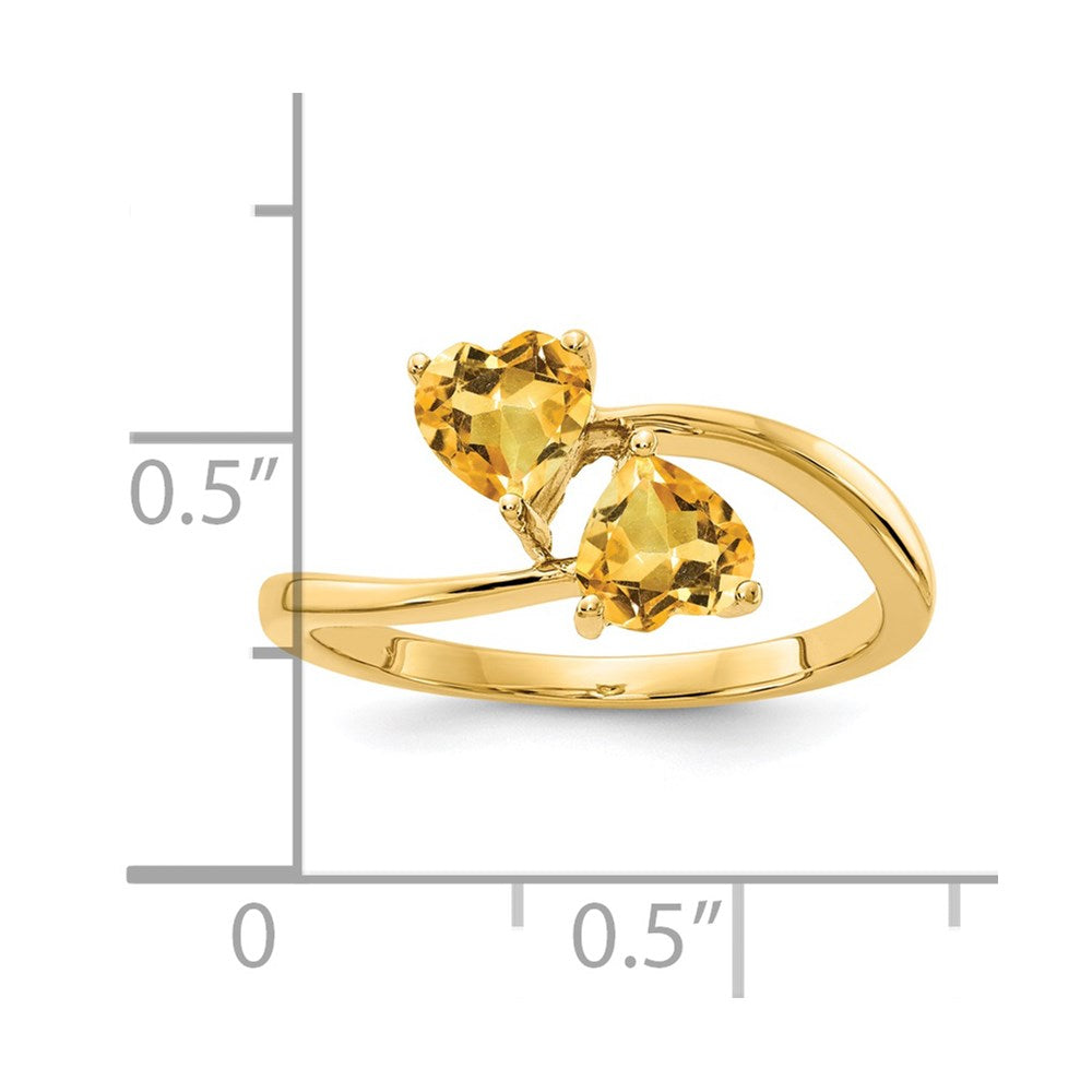 14k 5mm Heart Citrine 2-Stone Ring