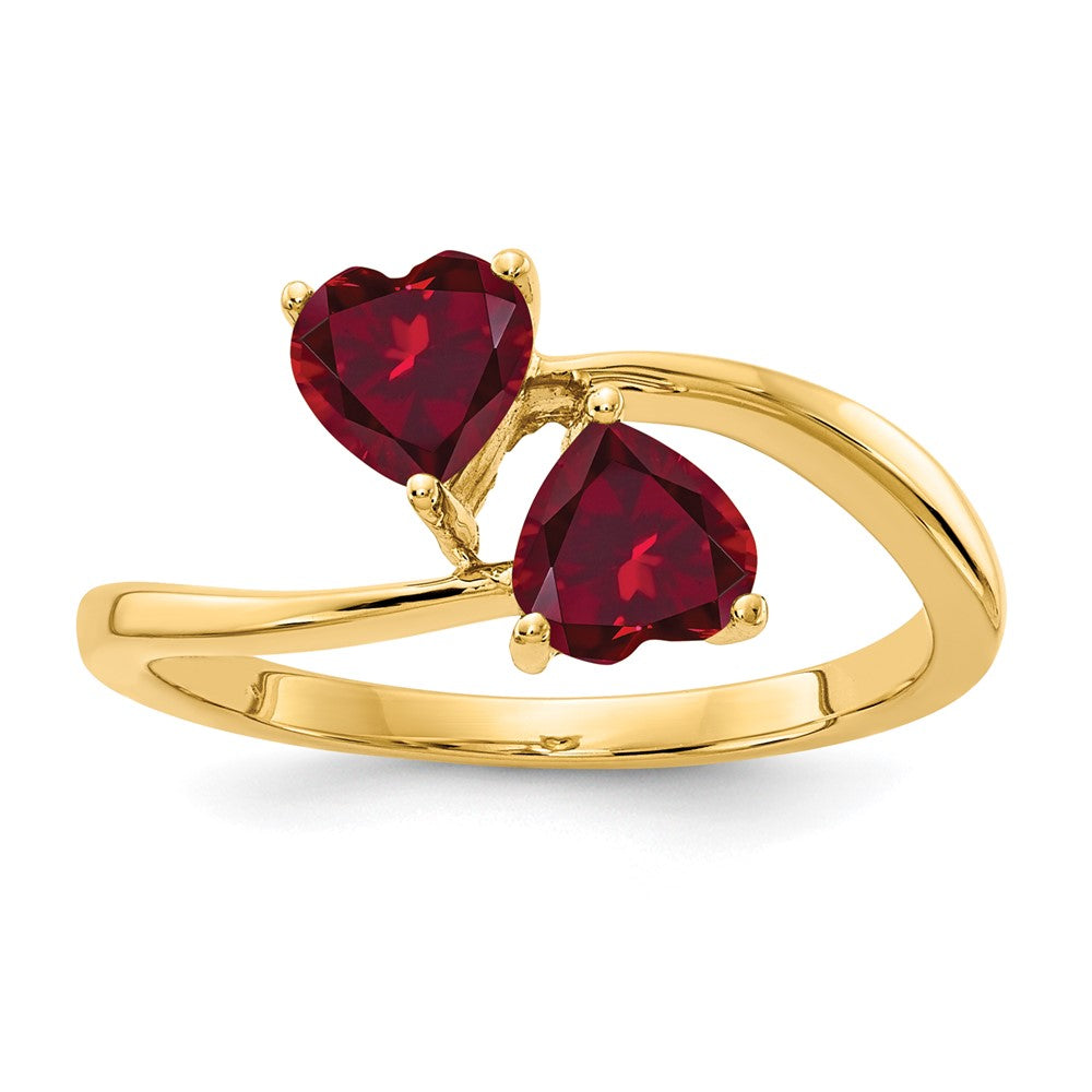 14k 5mm Heart Lab-Created Ruby 2-Stone Ring