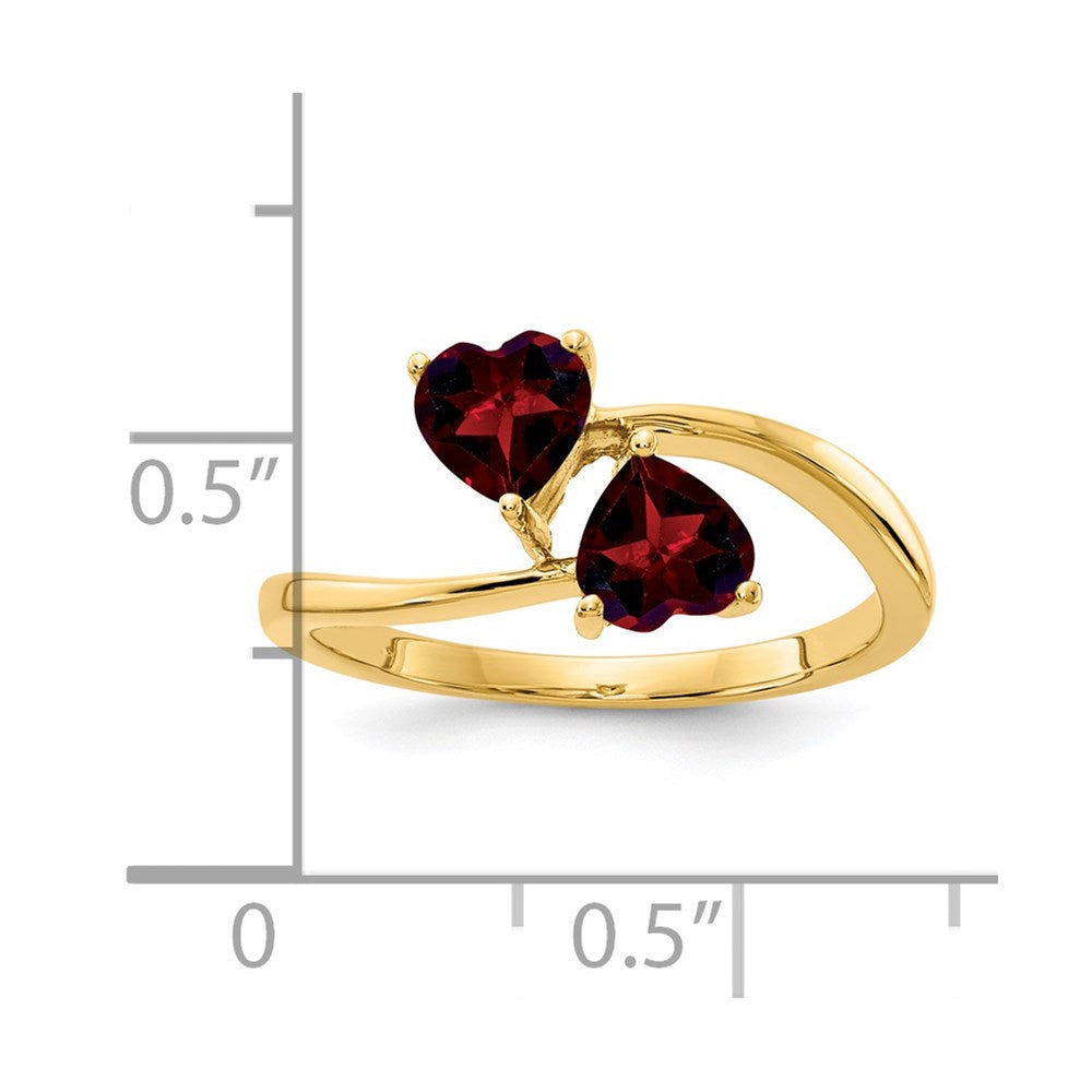 14k 5mm Heart Garnet 2-Stone Ring