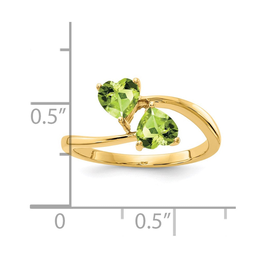 14k 5mm Heart Peridot 2-Stone Ring