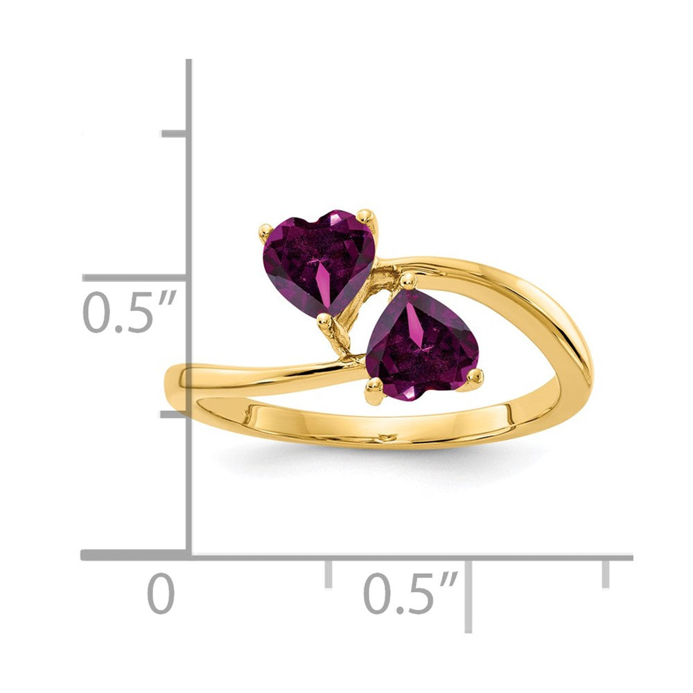 14k 5mm Heart Rhodolite Garnet 2-Stone Ring