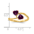 14k 5mm Heart Rhodolite Garnet 2-Stone Ring