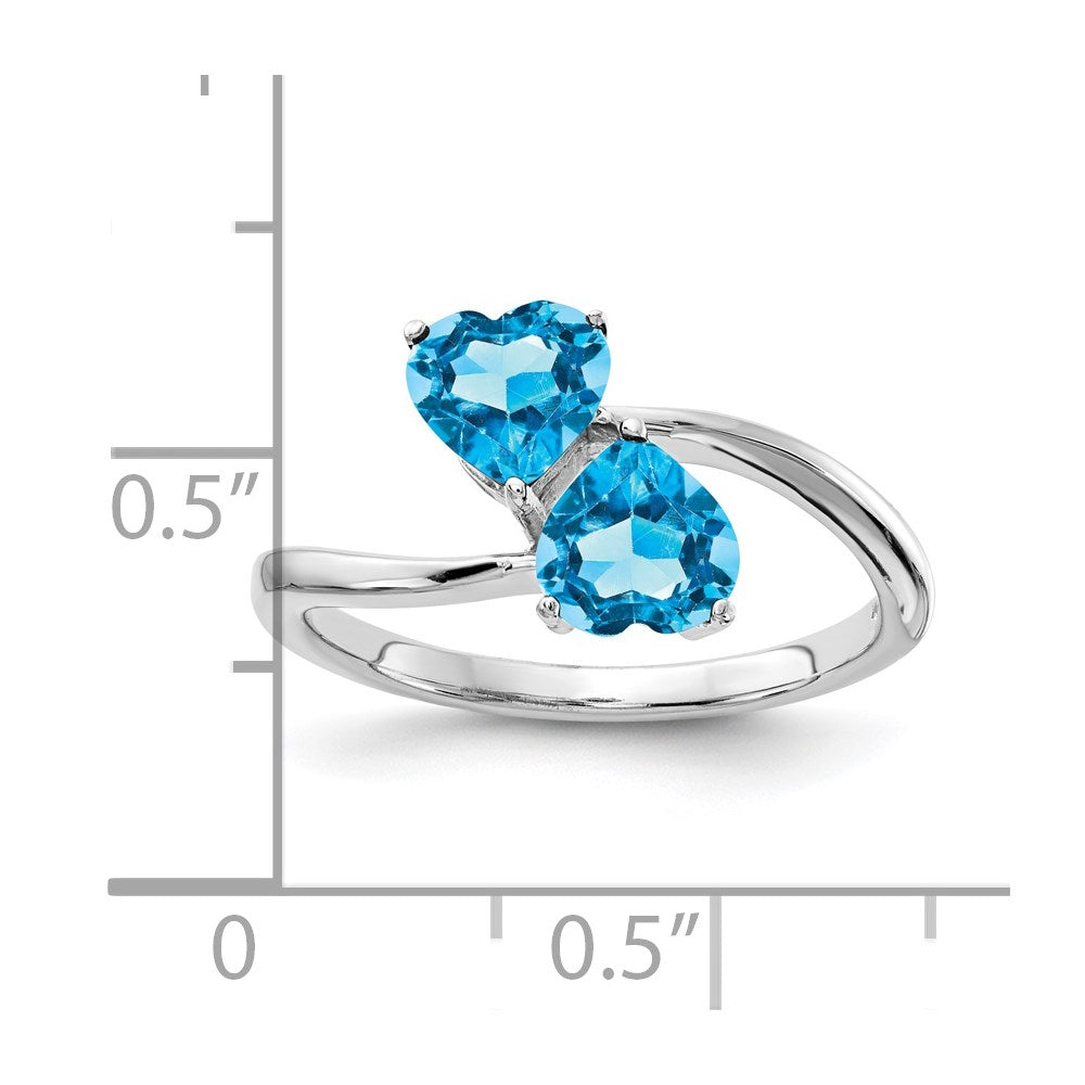 14k White Gold 5mm Heart Blue Topaz 2-Stone Ring