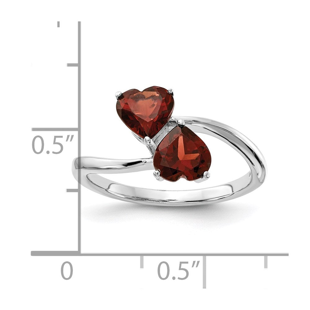 14k White Gold 5mm Heart Garnet 2-Stone Ring