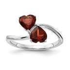 14k White Gold 5mm Heart Garnet 2-Stone Ring