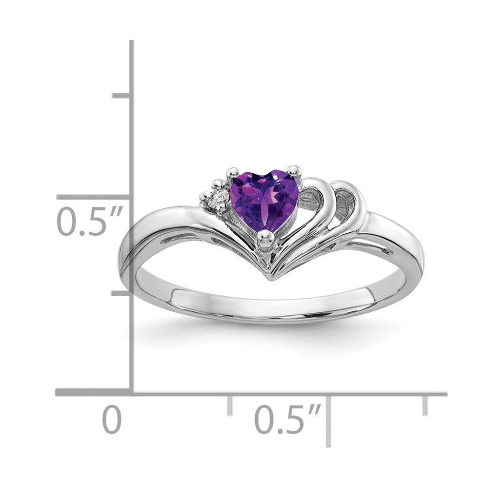 14k White Gold 4mm Heart Amethyst and A Diamond Ring