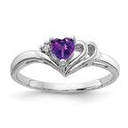14k White Gold 4mm Heart Amethyst and AA Diamond Ring